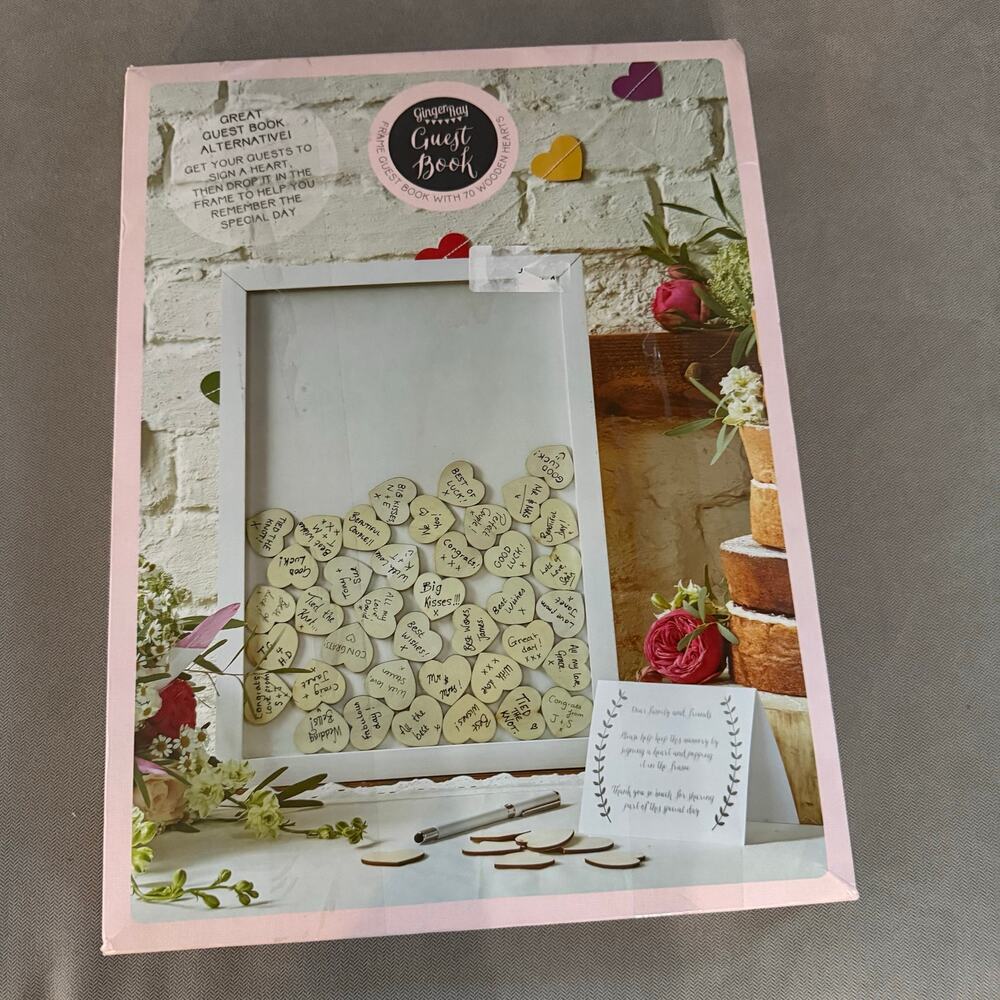 Ginger Ray Wedding Guest Book Alternative Drop Top Frame 70 Hearts New Open Box